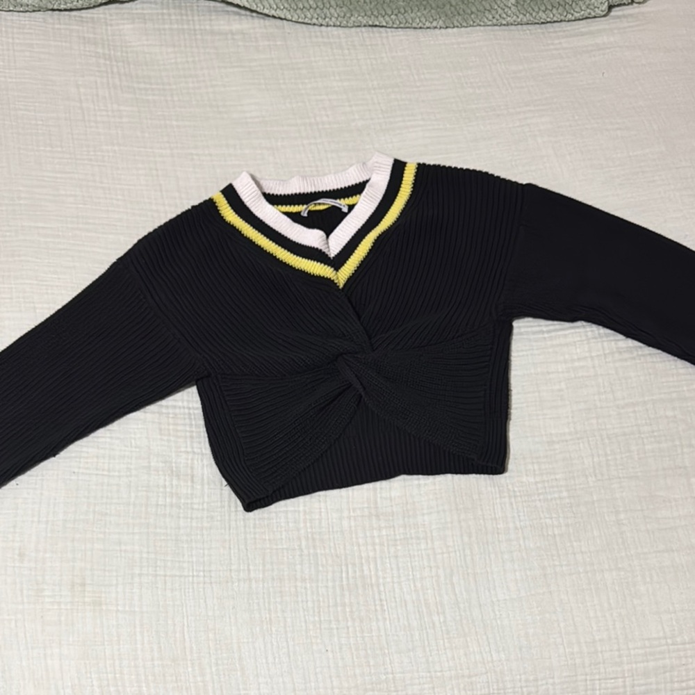 Alexander Wang Black and Yellow V-Neck Sweater